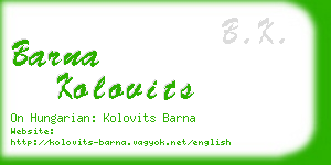 barna kolovits business card